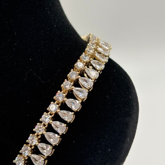 Melinda Maria | Stunning Simulated Diamond Gold Plated Princess Tennis Necklace - Picture 5 of 10